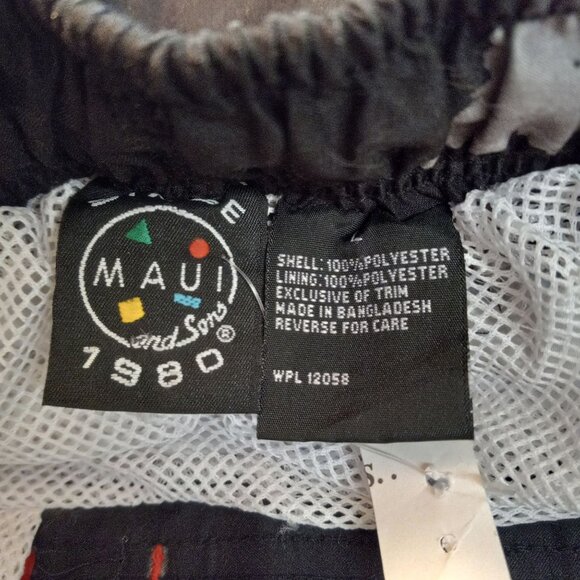 Maui And Sons Size L Mens Swim Trunks Hibiscus Floral Black Red White NEW - Picture 3 of 4